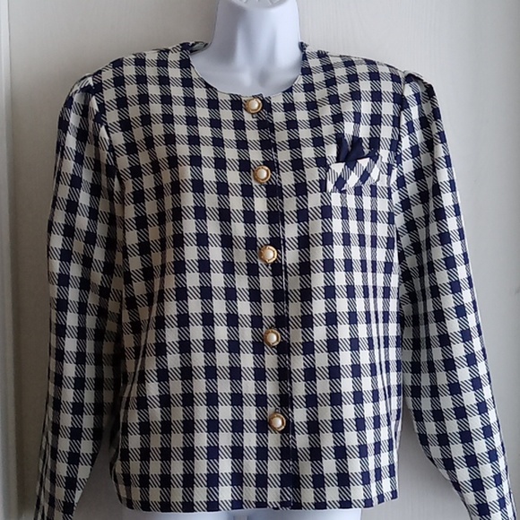 ⭐️Host Pick⭐️  Vintage D'ALLAIRDS | Blue and White Checkered Jacket - Picture 2 of 11